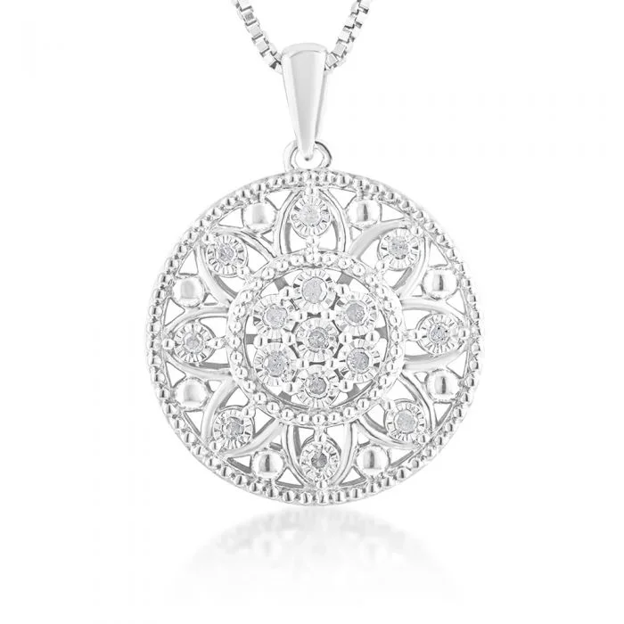0.10 Carat Diamond Filigree Pendant in Sterling Silver