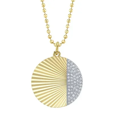0.12CT DIAMOND PAVE RIBBED CIRCLE FACETED BALL CHAIN NECKLACE