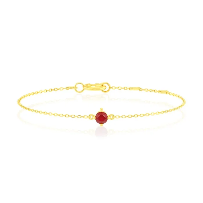 0.30 Carat Created Ruby Adjustable Bracelet 17cm in 9ct Yellow Gold
