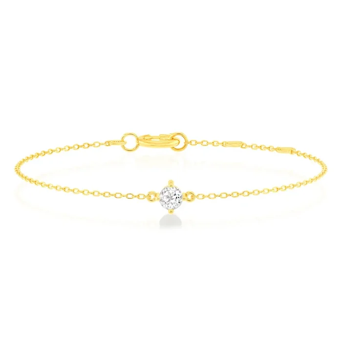0.30 Carat White Topaz Adjustable Bracelet 17cm in 9ct Yellow Gold