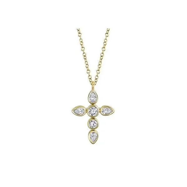 0.42CT DIAMOND PEAR BEZEL CROSS NECKLACE