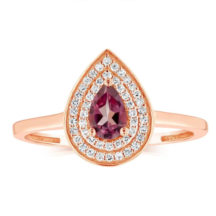 0.44 Carat Pink Topaz Pear and Diamond Ring in 9ct Rose Gold