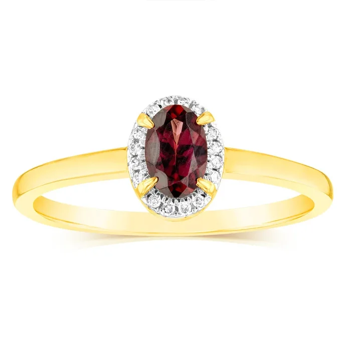 0.56 Carat Red Garnet and Diamond Ring in 9ct Yellow Gold