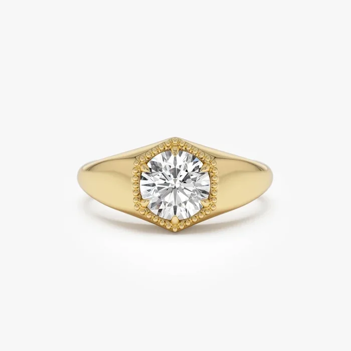 0.75 Ctw 14k Lab Grown Diamond Hexagon Signet Ring – Maia