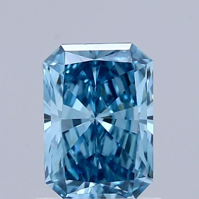 0.77 Carat Radiant Shaped, Excellent Cut, FANCY VIVID BLUE Color, VVS2 Clarity, IGI Certified Lab Grown Diamond
