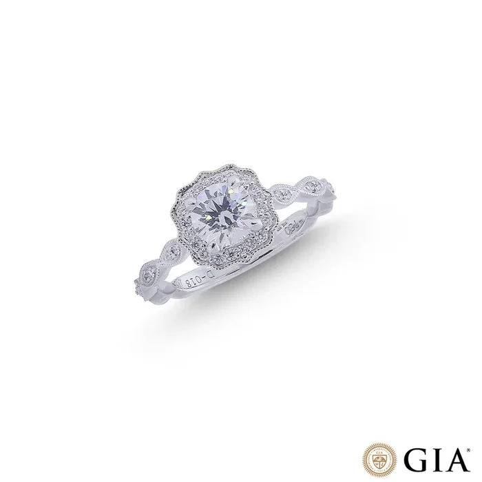 0.88Ct VVS1/E GIA Certified Diamond Solitaire Ring in 18K White Gold