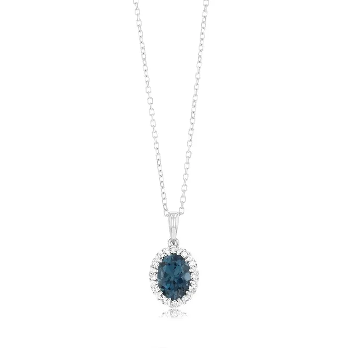 0.90 Carat London Blue Topaz and Diamond Pendant with 45cm Chain in 9ct White Gold