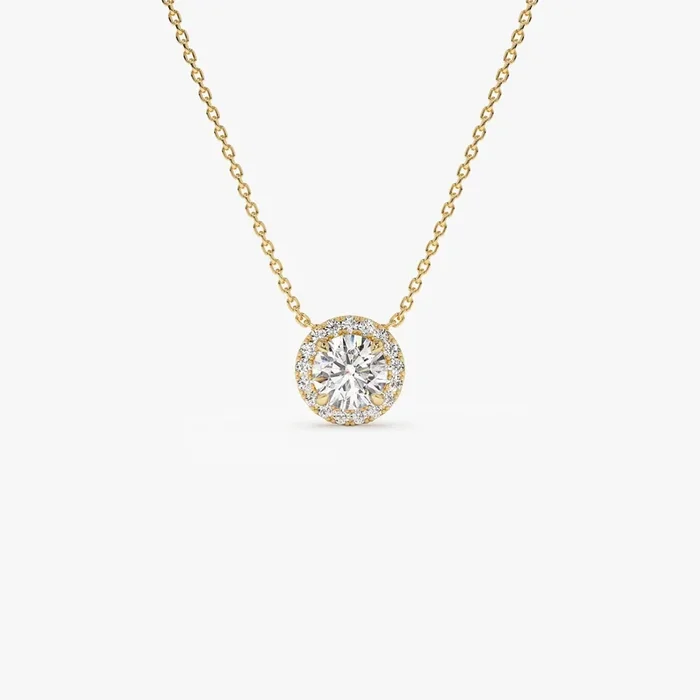 0.90 ctw 14K Halo Setting Round Brilliant Cut Lab Grown Diamond Necklace – Ana