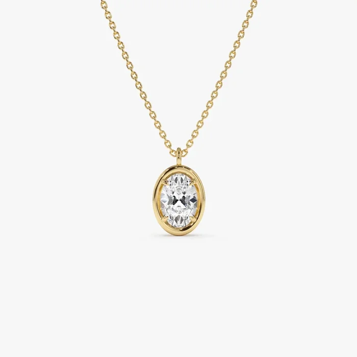 1.00 Ctw 14k Bezel Setting Oval Shaped Lab Grown Diamond Charm Necklace – Vivia