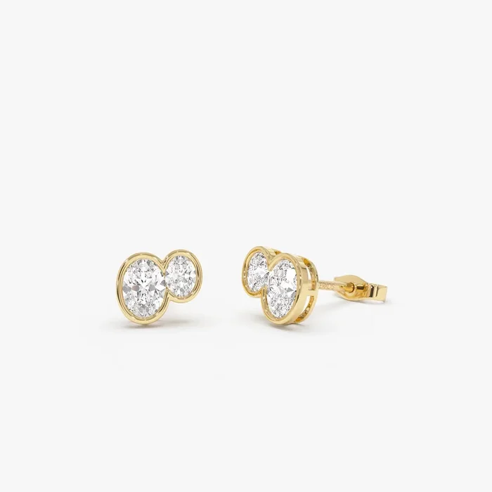 1.00 ctw 14k Lab Grown Oval Shaped Diamond Double Bezel Stud Earrings – Elia