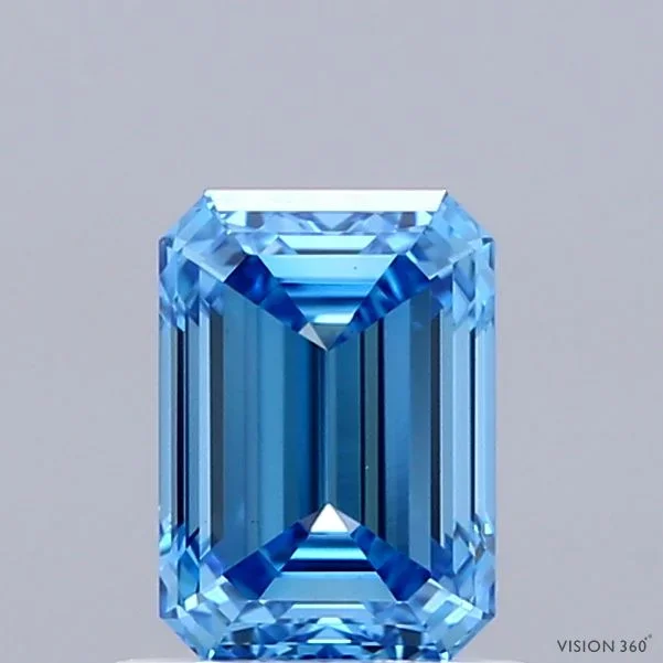 1.03 Carat Emerald Shaped, Ideal Cut, FANCY VIVID BLUE Color, VVS2 Clarity, IGI Certified Lab Grown Diamond