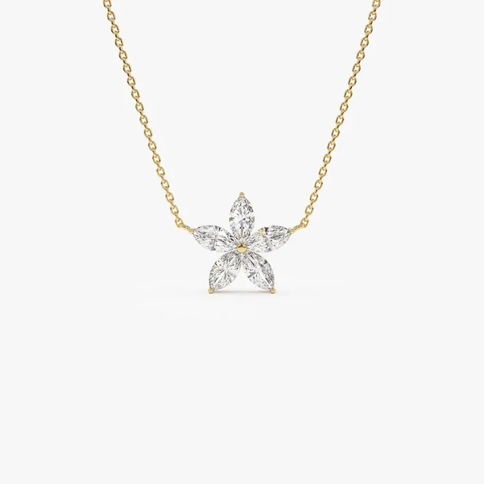 1.05 ctw 14K Marquise Shaped Flower Design Lab Grown Diamond Necklace – Vera