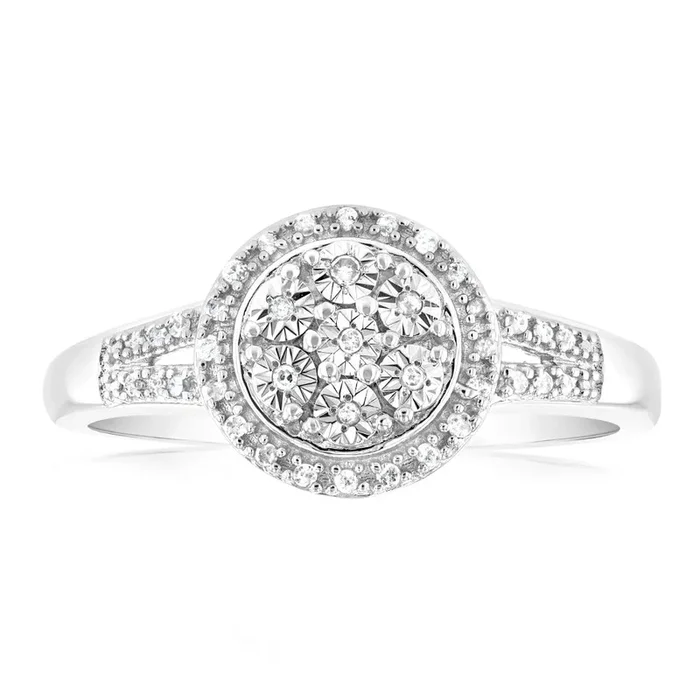1/10 Carat Diamond Cluster Ring in Sterling Silver