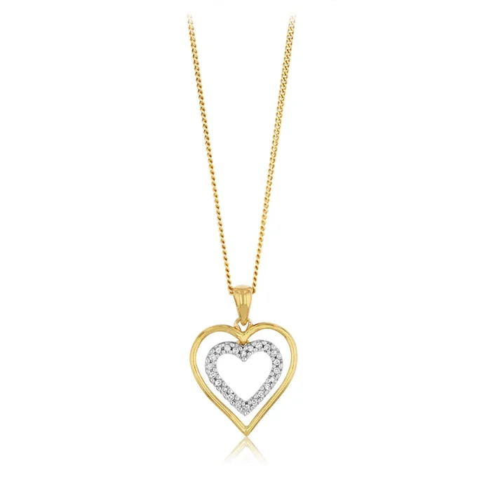 1/10 Carat Diamond Heart Pendant in 9ct Yellow Gold