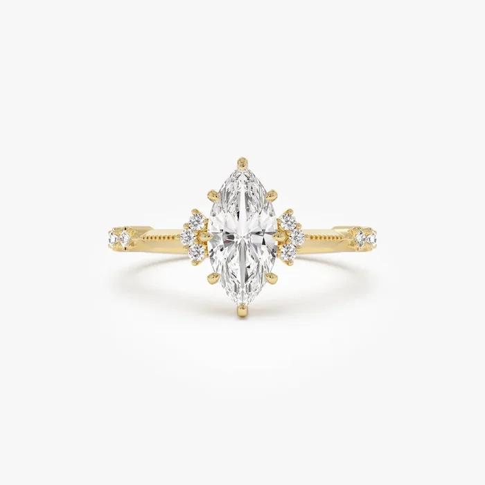 1.10 ctw 14k Art Deco Marquise Shaped Lab Grown Diamond Enagement Ring – Rose