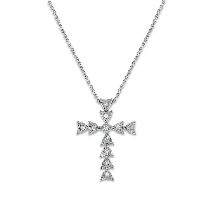 1/10 CTW Natural Diamond 18-inch Cross Pendant in Sterling Silver