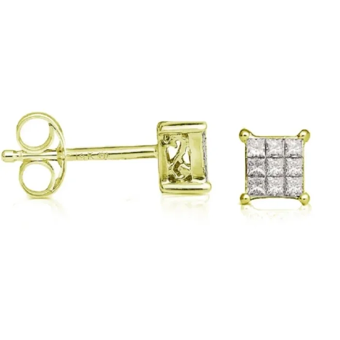 1/10 CTW Natural Diamond Cluster Stud Earrings in 14KT Yellow Gold