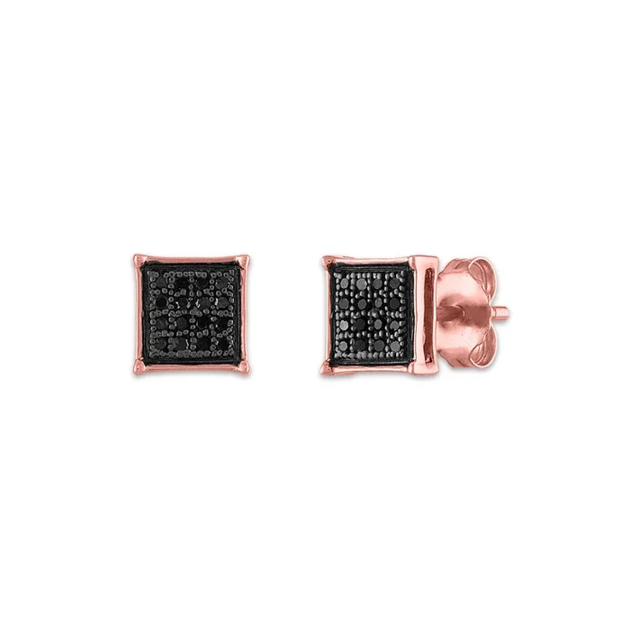 1/10 CTW Natural Diamond Cluster Stud Treated Black Earrings in 10KT Rose Gold