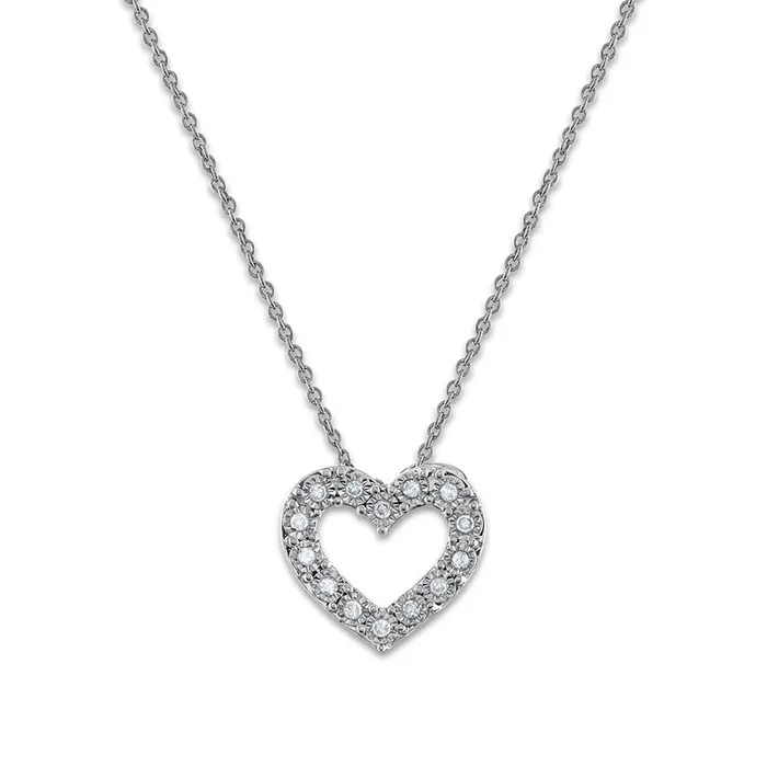 1/10 CTW Natural Diamond Heart 18-inch Pendant in Rhodium Plated Sterling Silver