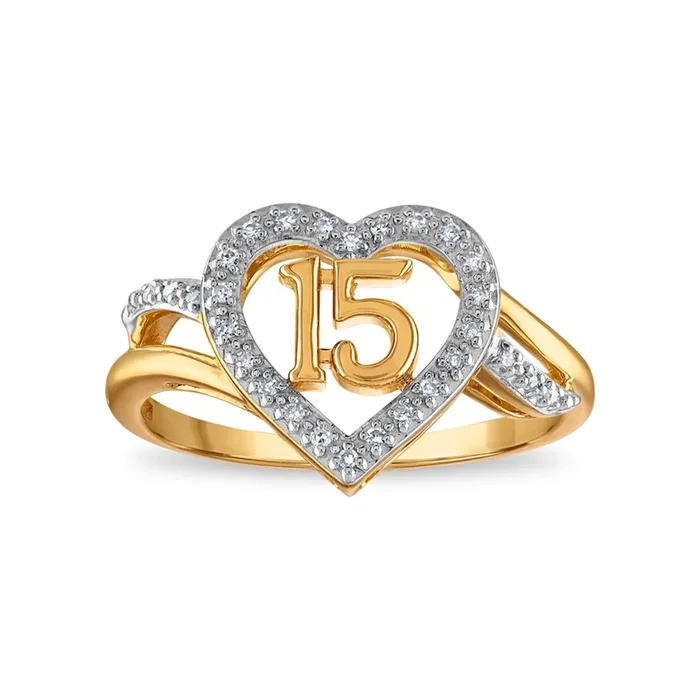 1/12 CTW Natural Diamond Quinceanera Heart Ring in 10KT Yellow Gold