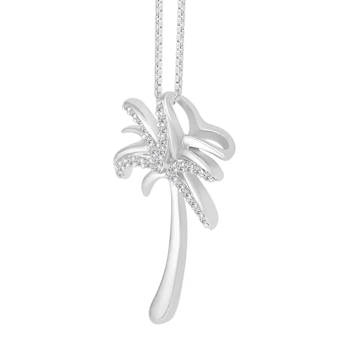 1/15 CTW Diamond Palm Tree 18-inch Pendant in Sterling Silver