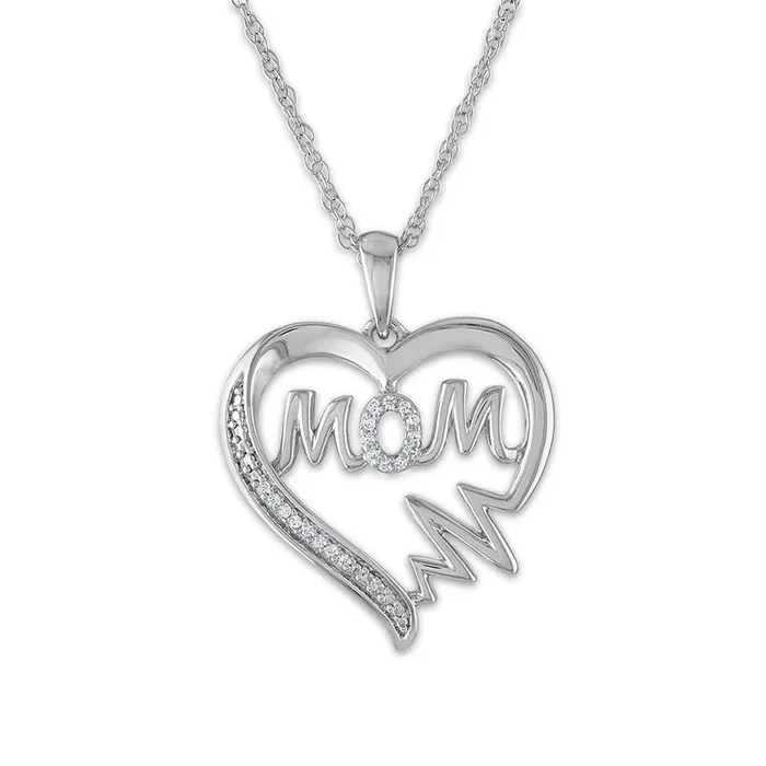 1/16 CTW Natural Diamond Mom Heart 18-inch Pendant in Sterling Silver