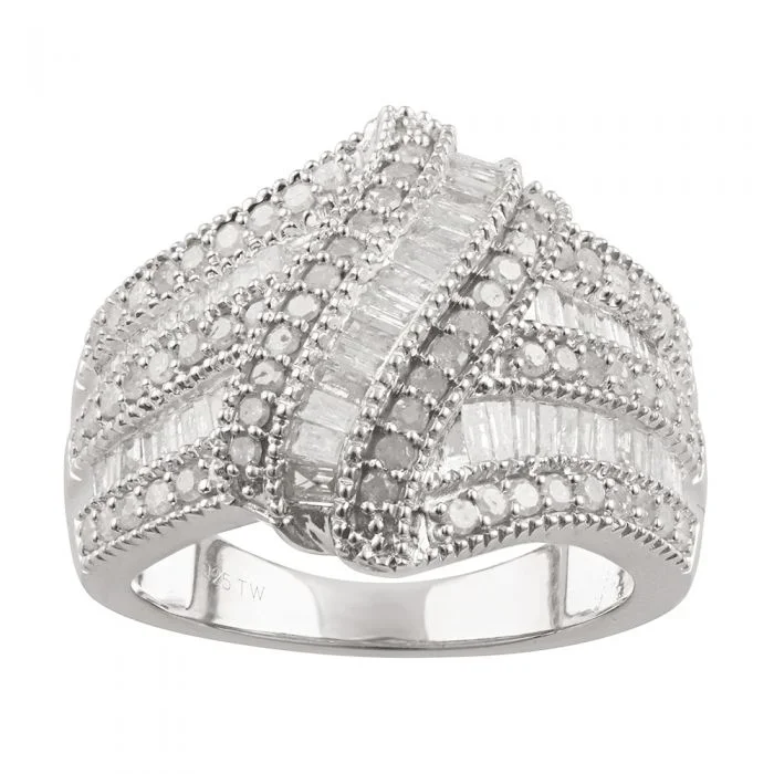 1.2 Carat Diamond Wave Ring in Sterling Silver