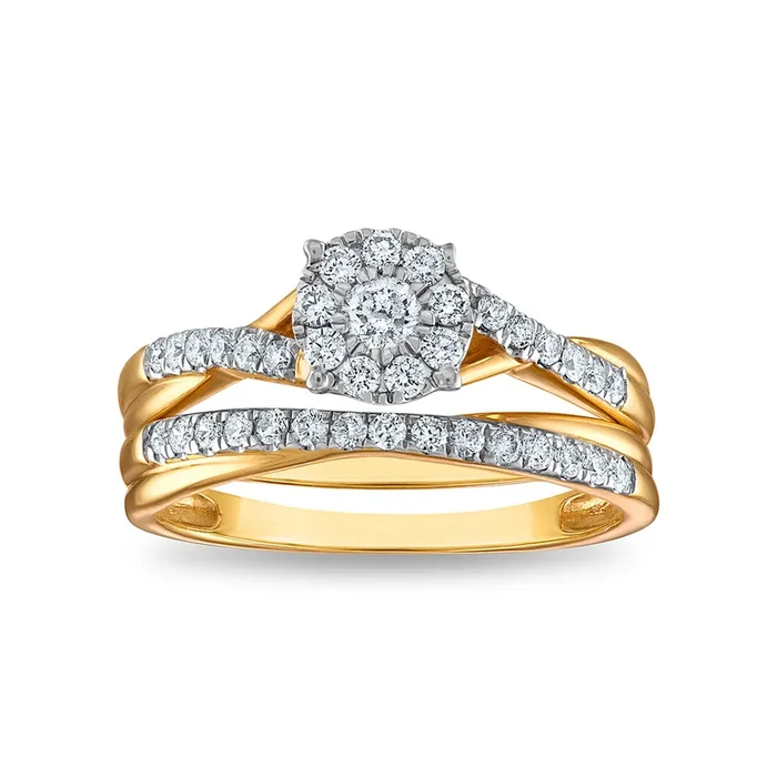 1/2 CTW Natural Diamond Cluster Bridal Set Ring in 10KT Yellow Gold