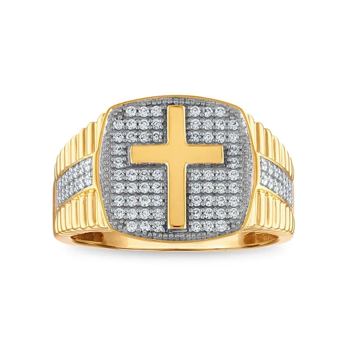 1/2 CTW Natural Diamond Cross Ring in 10KT Yellow Gold