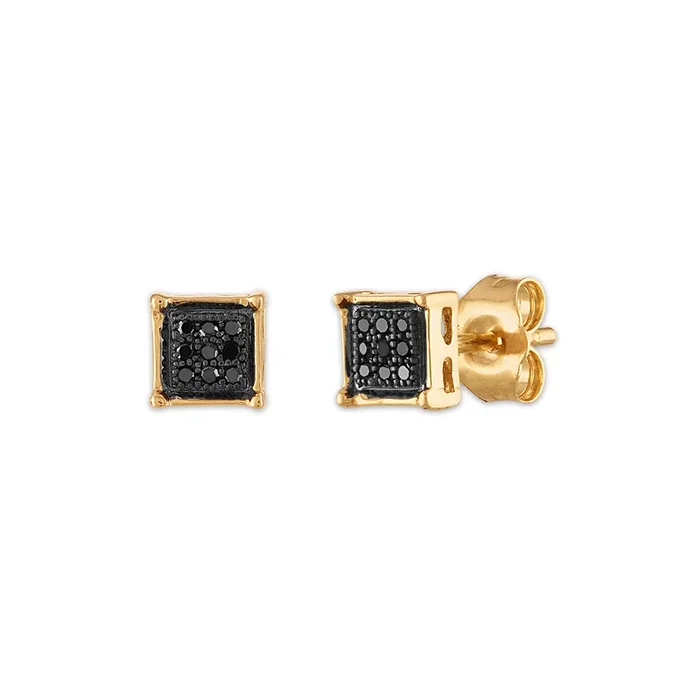 1/20 CTW Natural Diamond Cluster Stud Treated Black Earrings in 10KT Yellow Gold