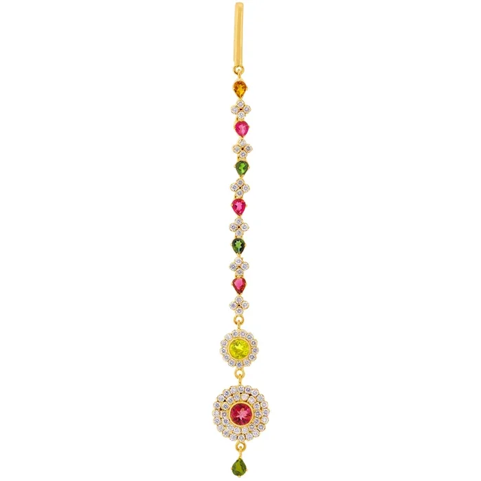 1.25Ct VS/GH Diamond Maang Tikka with Tourmaline in 18K Gold