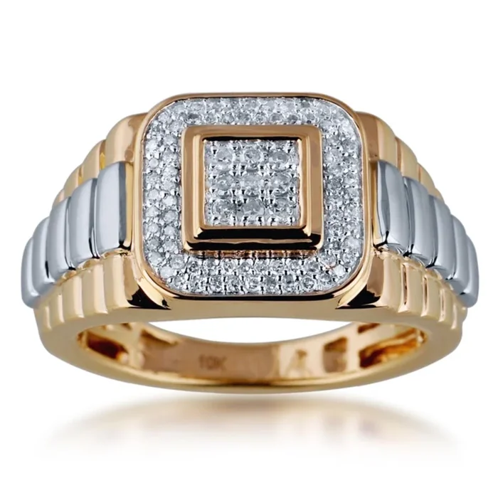 1/3 CTW Natural Diamond Rolex-look Ring in 10KT White and Yellow Gold