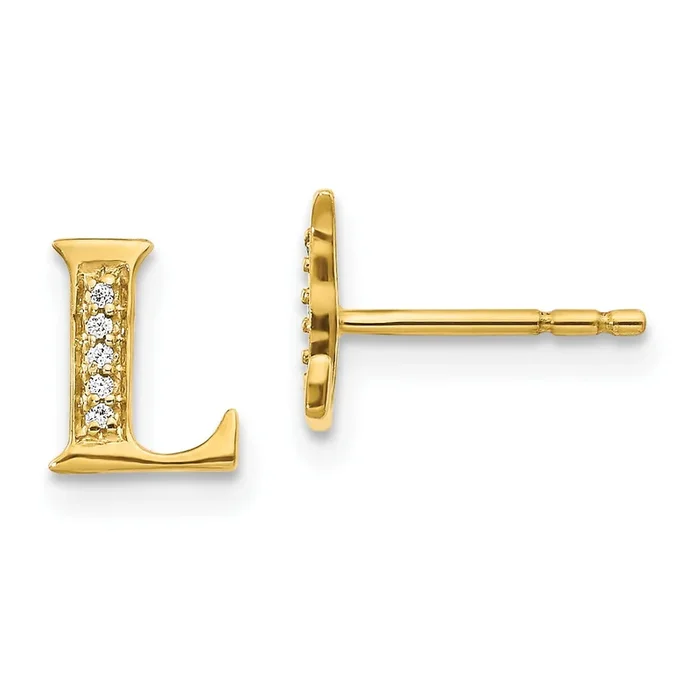 1/33 CTW Natural Diamond Initial Earrings in 14KT Yellow Gold; Initial L