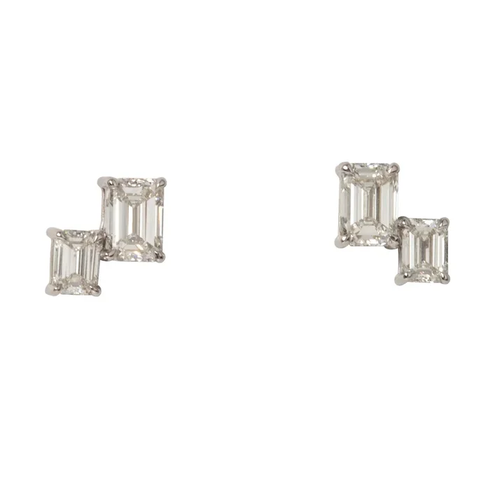 1.39ctw Emerald-Cut Diamond 2-Stone 18K Gold Stud Earrings
