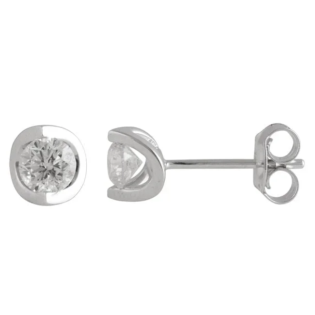 1/4 CTW Natural Diamond Solitaire Stud Tension Set Earrings in 14KT White Gold