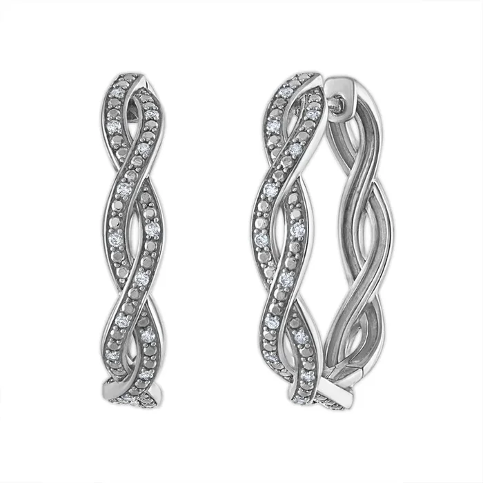 1/4 CTW Natural Diamond Twist Hoop Earrings in Sterling Silver