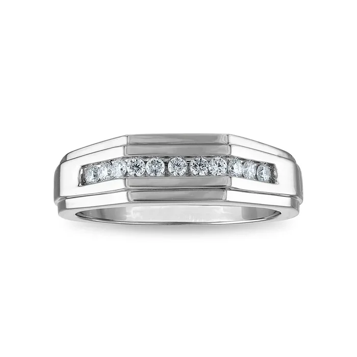 1/4 CTW Natural Diamond Wedding Geometric Channel Set Ring in 10KT White Gold