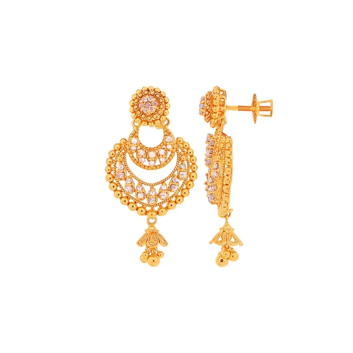 1.43CTW Rose Cut Diamond Antique Chandbali in 22K Gold
