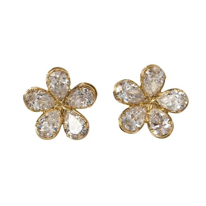1.4ctw Pear Diamond 18K Gold Flower Stud Earrings