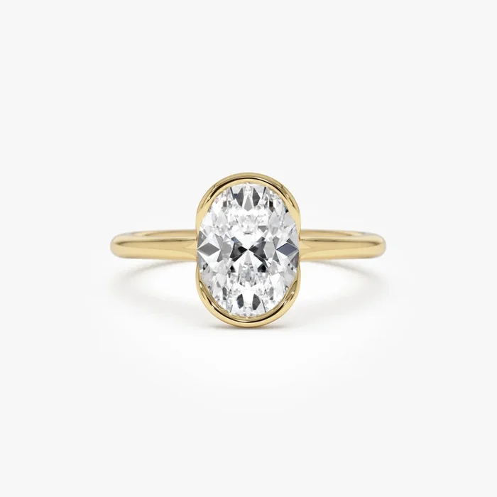 1.5 Ctw 14k Oval Shaped Lab Grown Diamond Half Bezel Engagement Ring – Rita