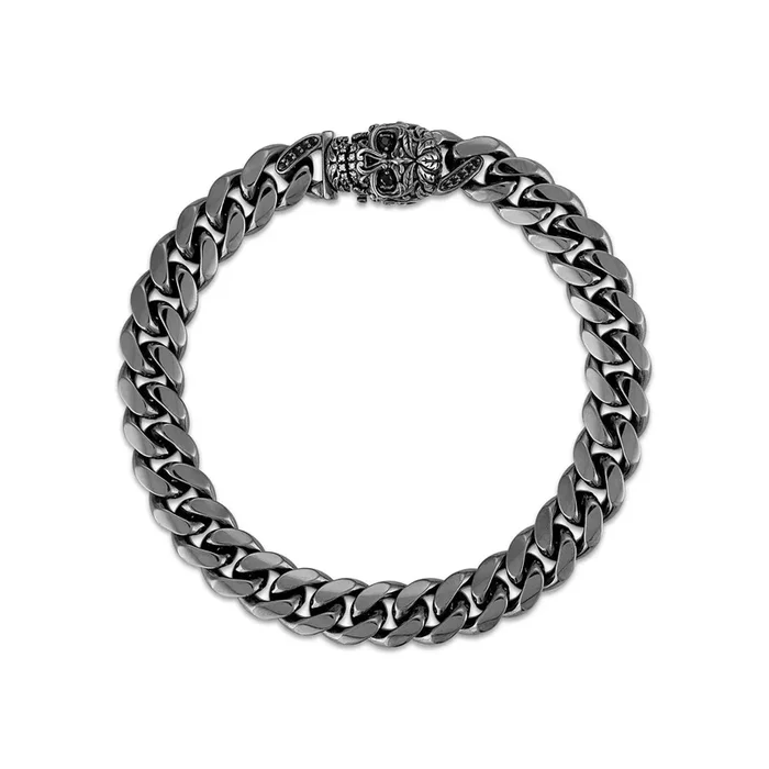1/5 CTW Natural Diamond 8.5-inch Curb Bracelet in Black Rhodium Plated Sterling Silver