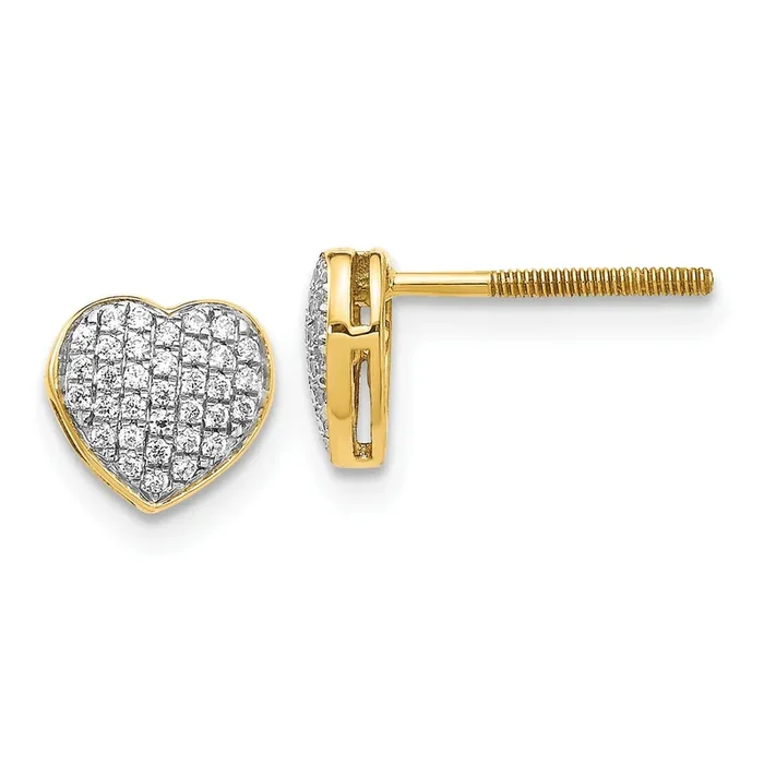 1/5 CTW Natural Diamond Heart Stud Earrings in 14KT Yellow Gold