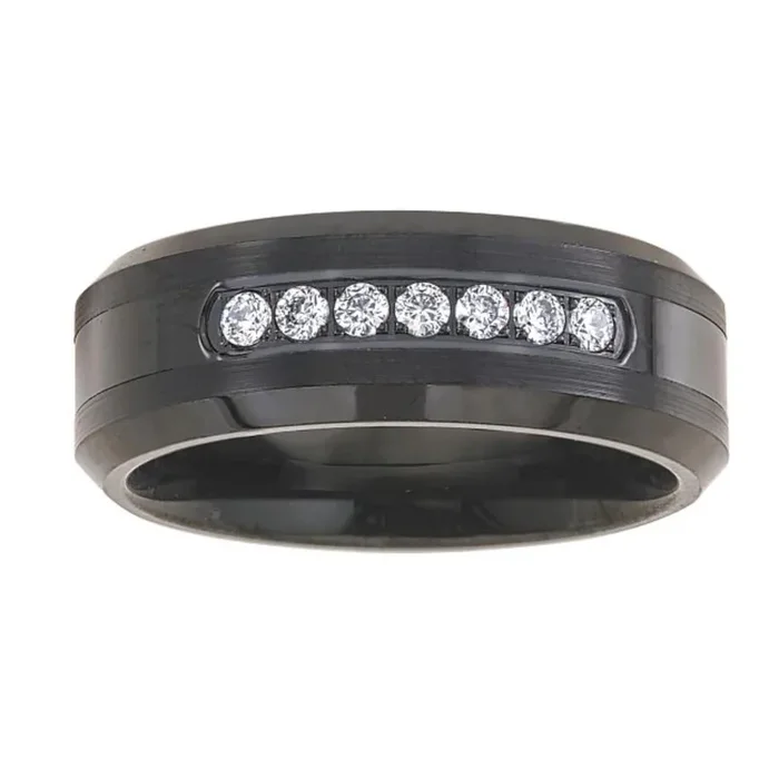 1/5 CTW Natural Diamond Wedding Ring in Black Tungsten