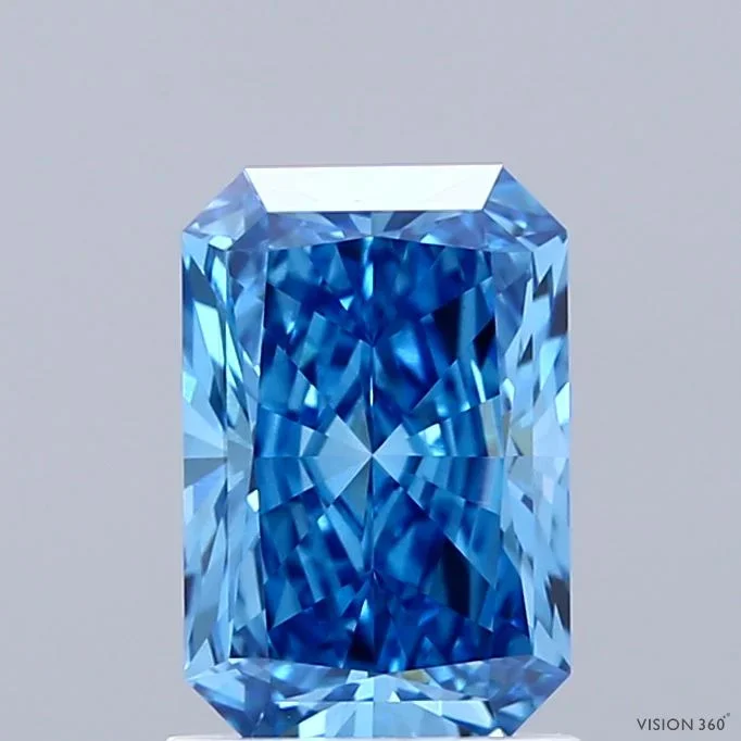 1.53 Carat Radiant Shaped, Ideal Cut, FANCY VIVID BLUE Color, VS2 Clarity, IGI Certified Lab Grown Diamond