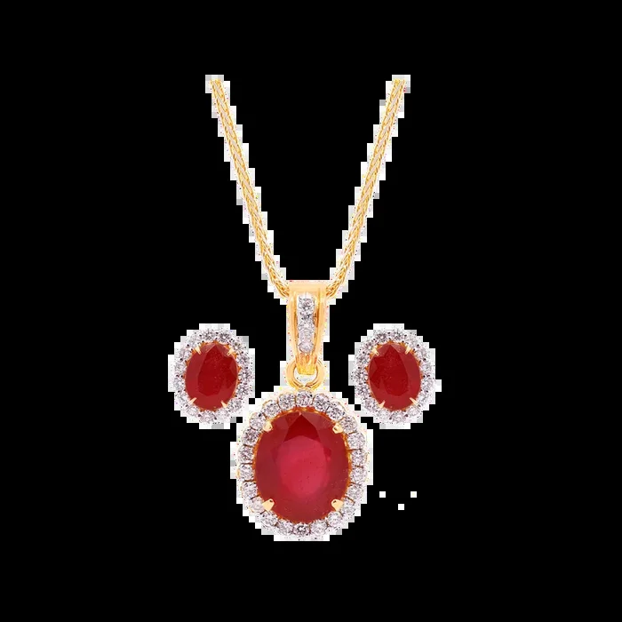 1.53Ct VS/GH Diamond Pendant Set With Ruby in 18K Gold