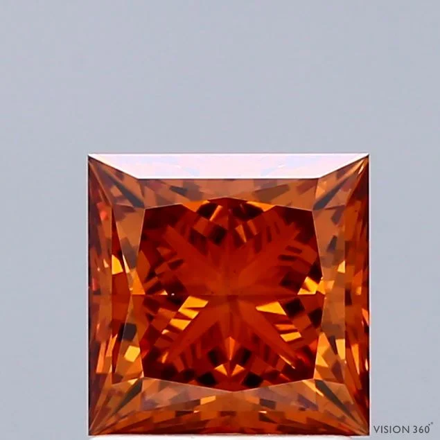 1.59 Carat Princess Shaped, Ideal Cut, FANCY VIVID ORANGE Color, VS1 Clarity, IGI Certified Lab Grown Diamond