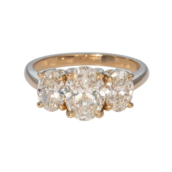 1.5ct Center & 1.15ctw Side Oval Diamond Three-Stone 14K Gold Ring