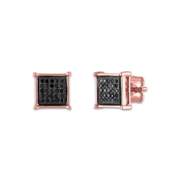 1/6 CTW Natural Diamond Cluster Stud Treated Black Earrings in 10KT Rose Gold
