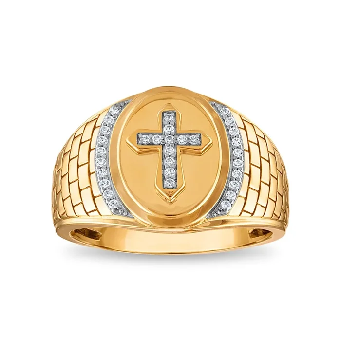 1/6 CTW Natural Diamond Cross Oval Ring in 10KT Yellow Gold