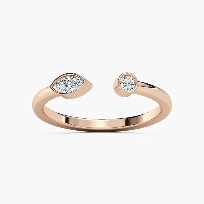 1/6 ctw Round And Marquise Lab Grown Diamond Bezel Open Ring